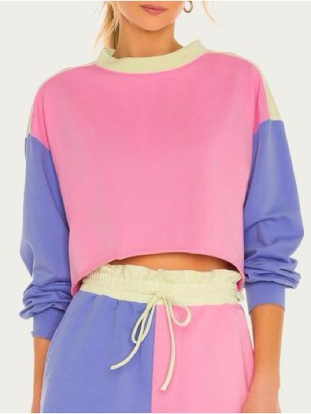 Beach Riot Multi Sherbet Colorblock Ava Cropped Crewneck Sweatshirt Small Sporty